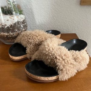 CHLOE Shearling and Leather Sandals 38